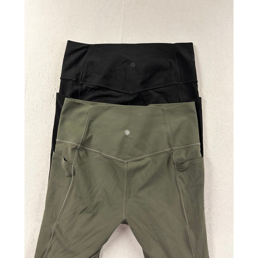Athleta Salutation Slash Black & Green Athletic Leggings Women's Size Large